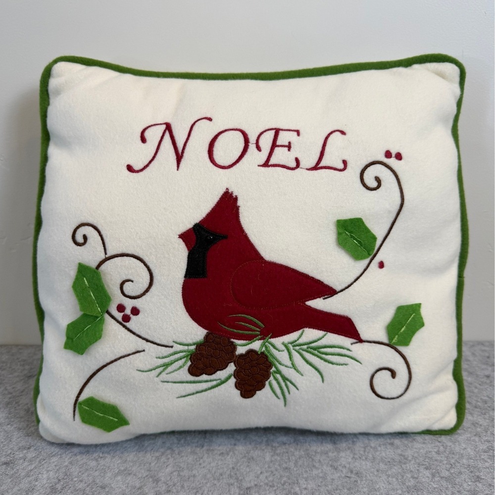 Red Cardinal Holly Branch Decorative Pillow - Holiday Decor